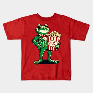 Frog carrying a packet of popcorn Kids T-Shirt